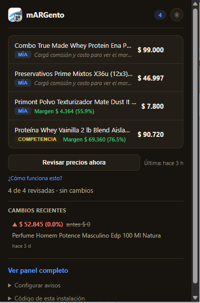 El mismo popup en modo oscuro